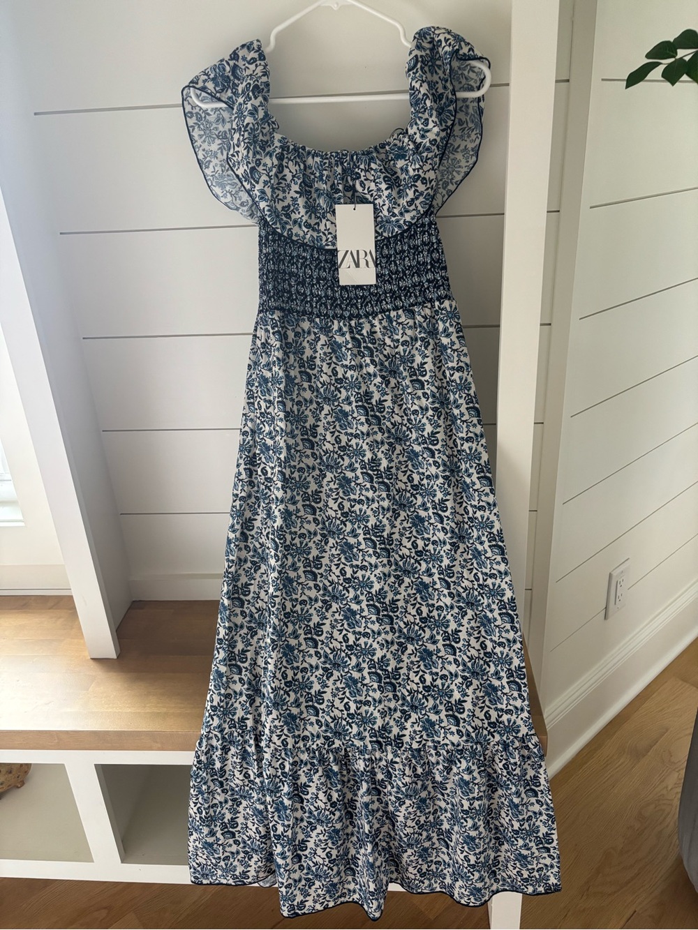 Zara White Dress with Blue Floral Print